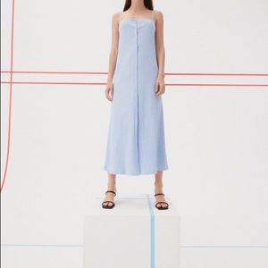 Zara Sky Blue Ribbed Midi Dress with Front Buttons
